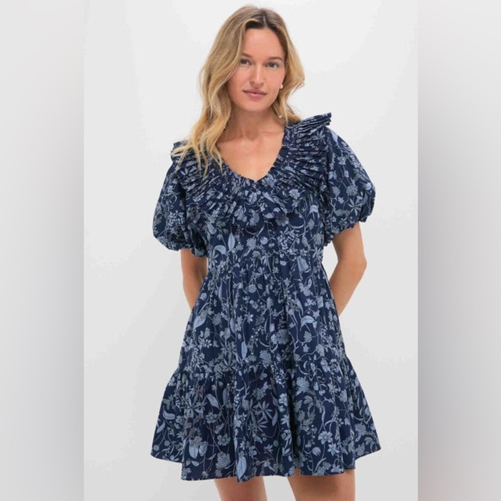NWT Tuckernuck Hyacinth House Samson Mini Dress New Ruffle Navy‎ Floral Blue